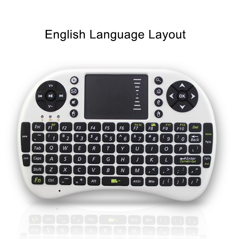 Franska tyska arabiska thailändska språk  i8 tangentbord universal fjärrkontroll 2.4 ghz trådlöst tangentbord pekplatta handhållen för tv-box: Engelsk vit färg