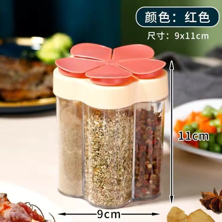 Word seasoning box monosodium glutamate salt plastic multi-compartment seasoning box kitchen seasoning storage box vial: Red