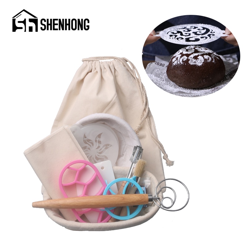 Shenhong 12 Stuks Set Brood Gisting Rotan Mand Baguette Banneton Brotform Proving Deeg Cutter Schilderen Stencil Schraper