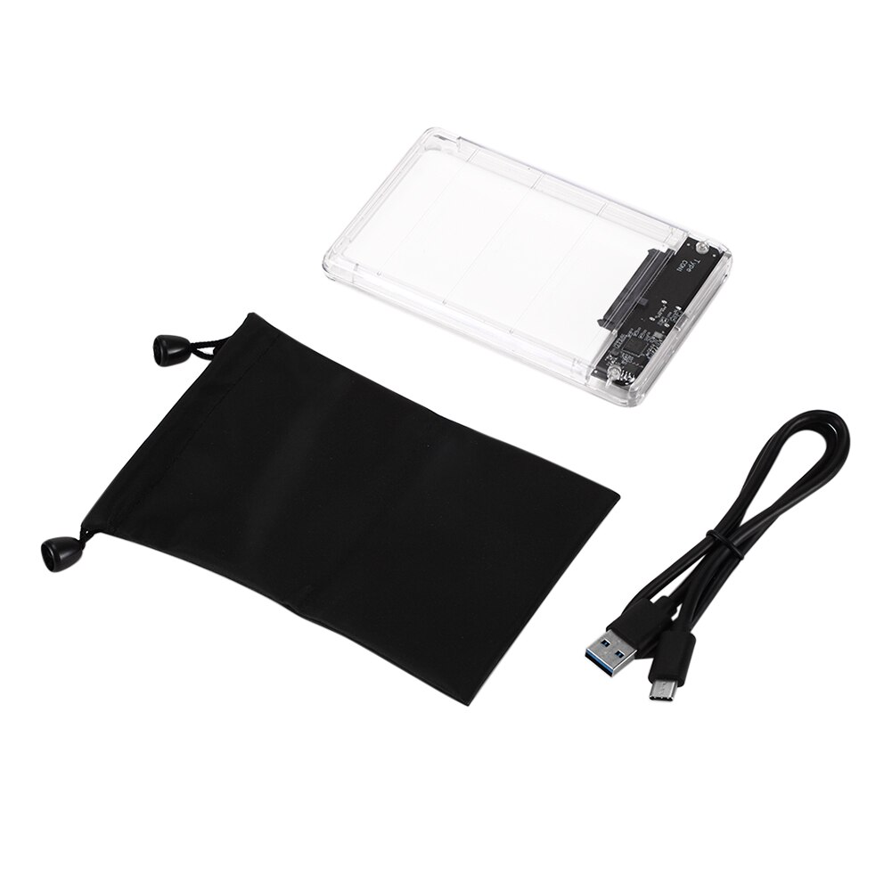 Genomskinligt 2.5 tums hårddiskfodral sata till usb 3.0 hdd ssd-hölje verktygsfritt hdd-fodral med usb-kabelficka