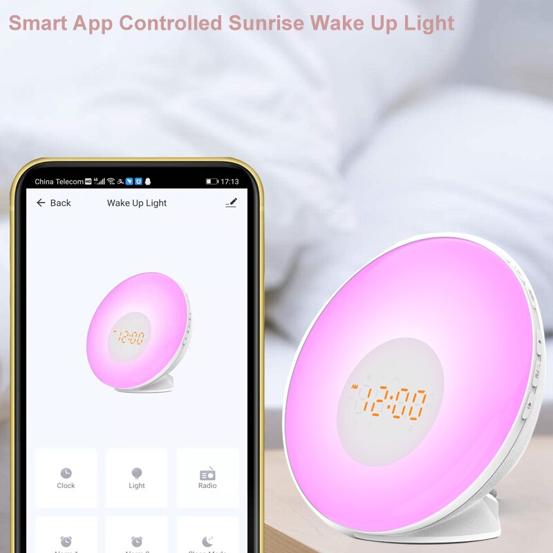 WiFi inteligentny budzik budzik z 7 kolorami wschód/zachód słońca inteligentne życie aplikacja Tuya współpracuje z Alexa Google Dom