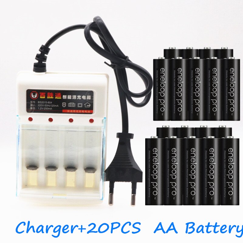 100% Originele Voor Eneloop Aa Batterij 2500 Mah 1.2 V Ni-Lintern Camera Speelgoed Aa Pre Opgeladen Batterij + 1.2 V Aa Charger: Blauw