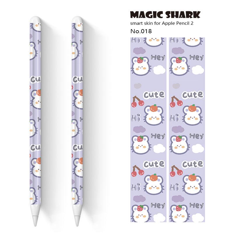 Magic Shark 2pcs/lot for Apple Pencil 2 Stickers Scratchproof Cute Cartoon Ultra Thin Stickers Touch Stylus Pen Sticker Paper: 018