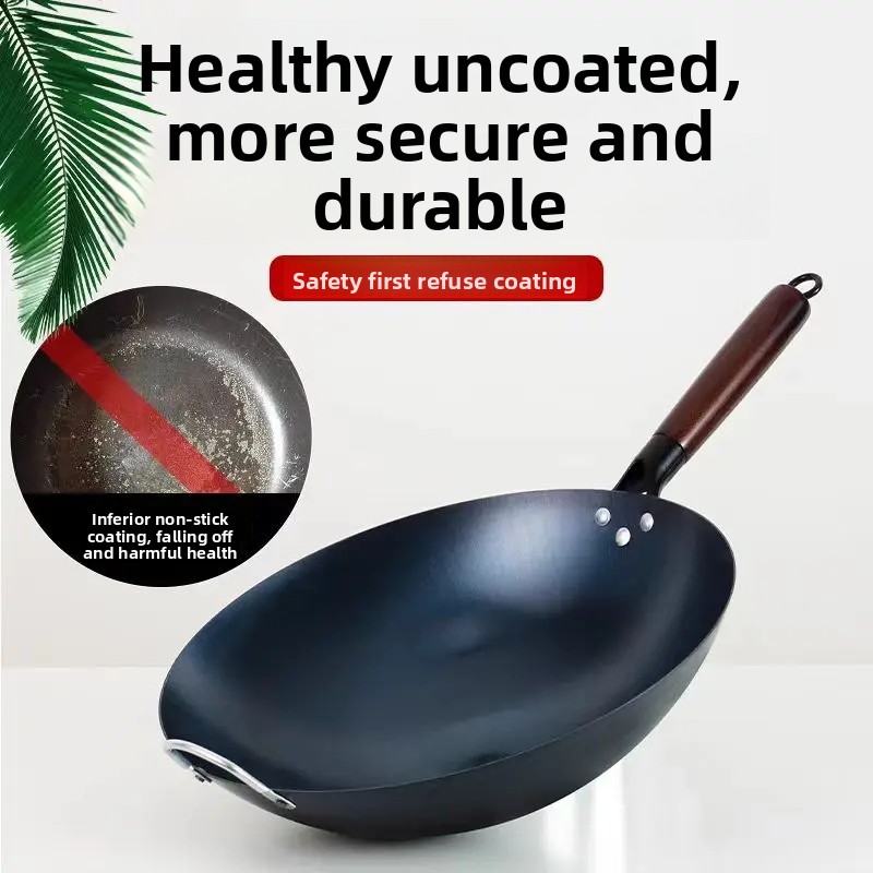 Handmade Iron Wok Traditional round Bottom Non-Stick Cooking Pot Healthy Home Use Street Vendor Wok Chinese Style Stir-Fry