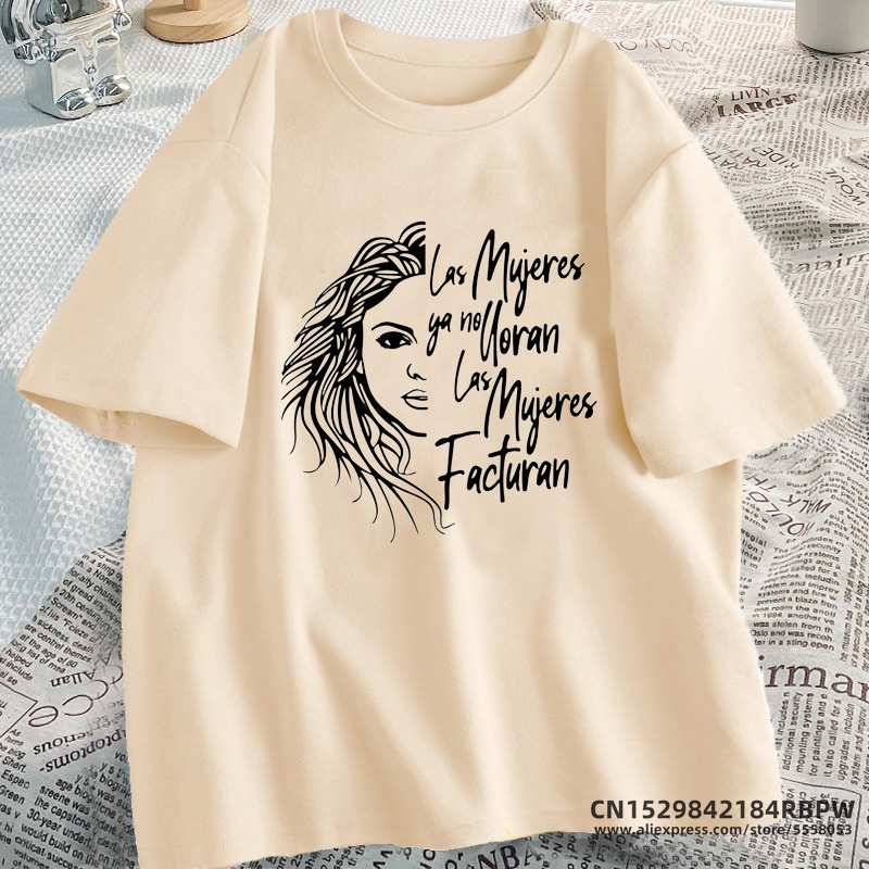 Shakira-Camiseta de algodón con estampado para mujer, camisetas de manga corta, ropa para mujer Ya No Lloran, Camisetas estampadas Don't Cry: XXXL / Azul cielo
