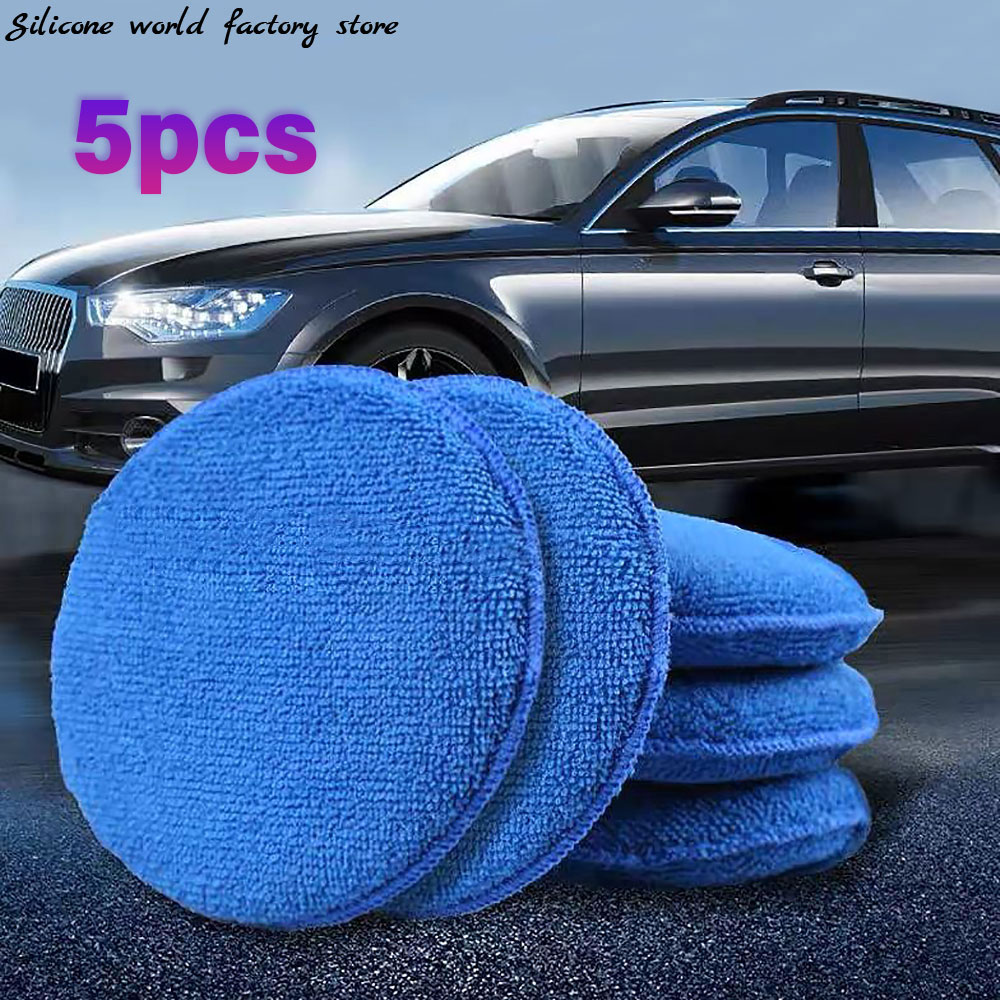 Silicone World-esponja para pulir y encerado de coche, bloque de microfibra, almohadilla aplicadora de espuma redonda, herramientas de limpieza para el cuidado de los detalles del coche, 5 uds.