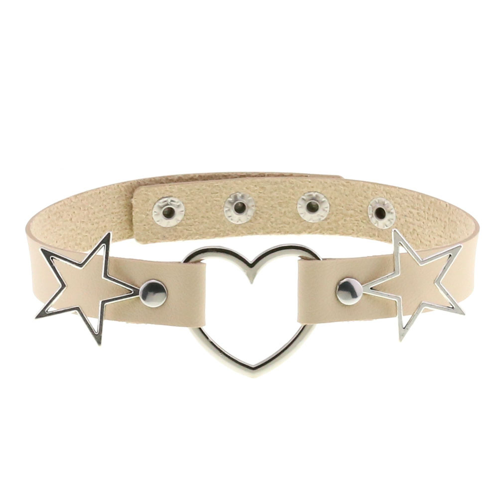 Goth Punk PU Leather Collar Choker Necklaces Women Harajuku Steampunk Rock Star Body Birthday Party Chocker Jewelry: Nude