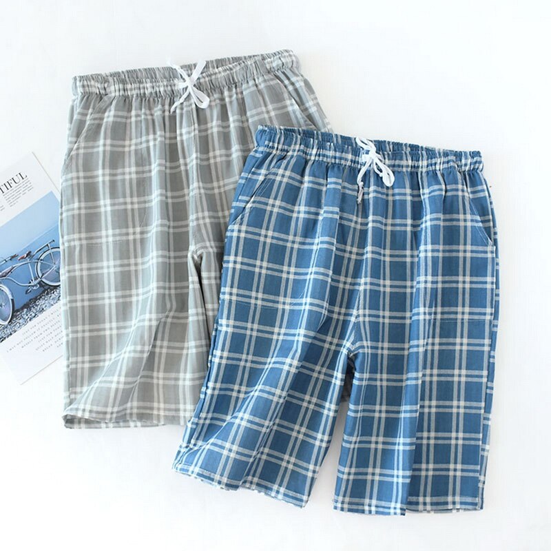 Jodimitty spring herre bomulds søvnunderdele korte bukser løsne plus size natbukser nattøj nattøj pyjamas mandlige plaid pyjamasbukser