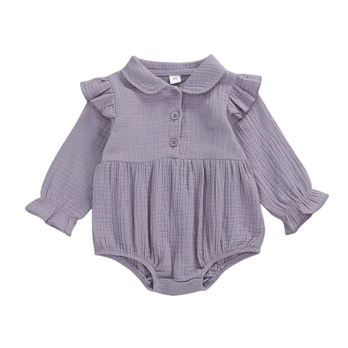 Baby Girls Boys Solid Romper Long Ruffles Sleeve Doll Collar Triangle Crotch Princess Infant Linen Cloth for Toddler 0-2 Years: Purple / 12-18 Months