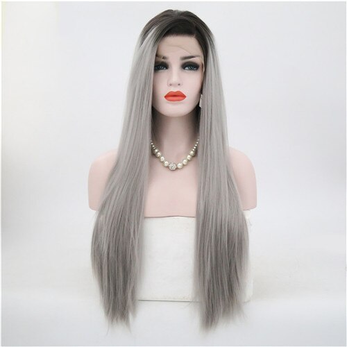 VREUGDE & BEAUTY 15 Stijlen Synthetisch Natuurlijk Smooth Lange Rechte Lace Front Pruik Hoge Temperatuur Fiber Voor Vrouwen Pruiken 28 inches: IMG-014