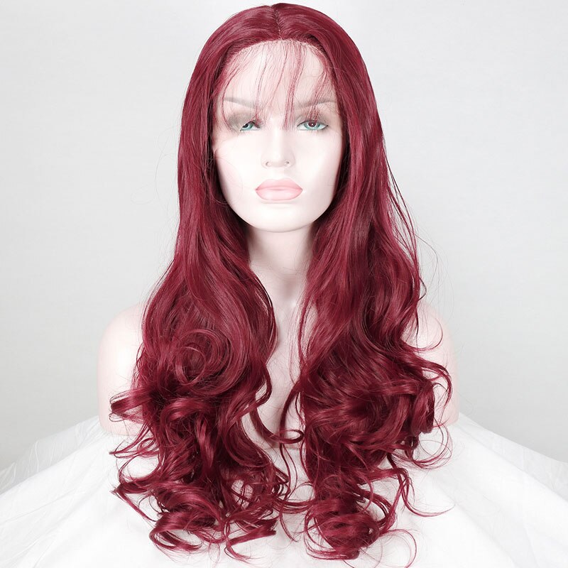 Bombshell Wine Red Burgundy Body Wave Synthetic Lace Front Wig Heat Resistant Fiber Natural Hairline With Baby Hair For Women