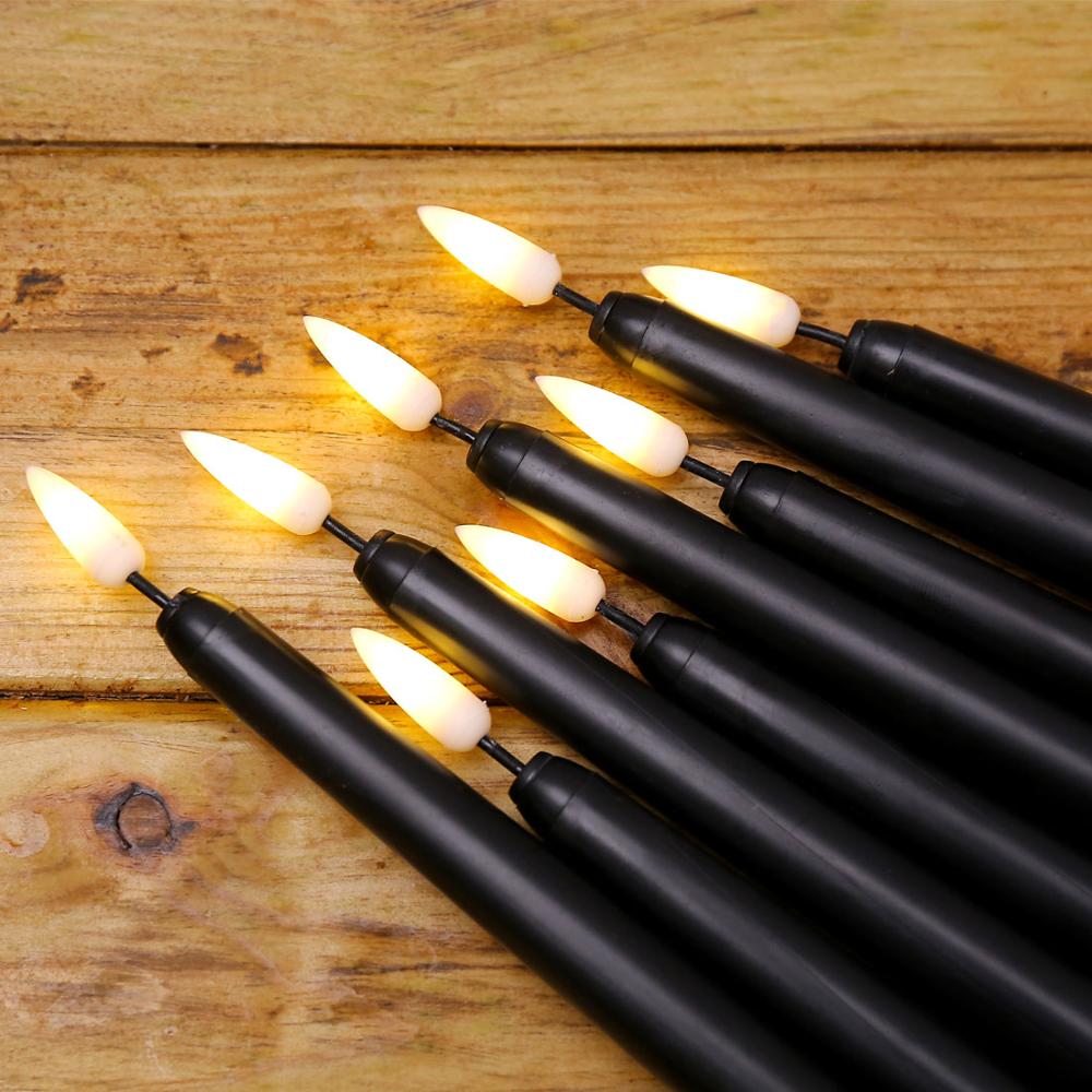 Pack of 6 Black LED Birthday Candles,Yellow/Warm White Plastic Flameless Flickering Battery Operated LED Halloween Candles