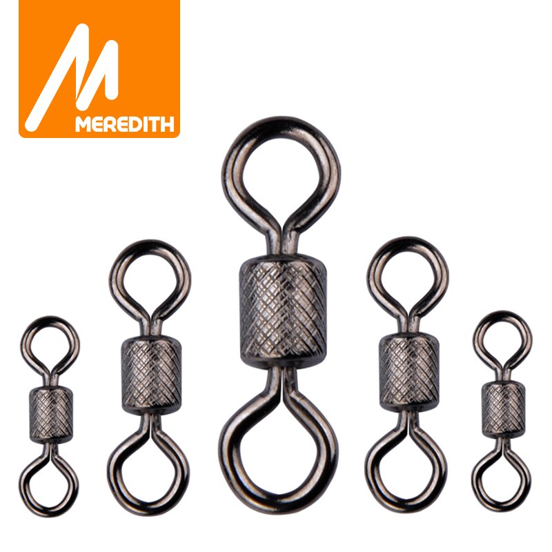 MEREDITH-Pivots de pêche à roulement à billes avec mousqueton de sécurité, anneaux solides, accessoires de pêche à la carpe, lot de 50 pièces