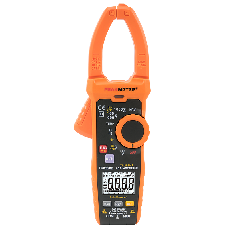 PEAKMETER PM2028B 6000 counts auto range AC Digital Clamp Multimeter True RMS Capacitance Temperature Clamp Meter NCV VFD LowZ