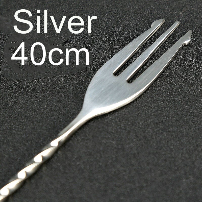 30/40cm cocktailbarskedar 304 barskedar i rostfritt stål med gaffel vriden blandningssked barverktyg: 400mm silver