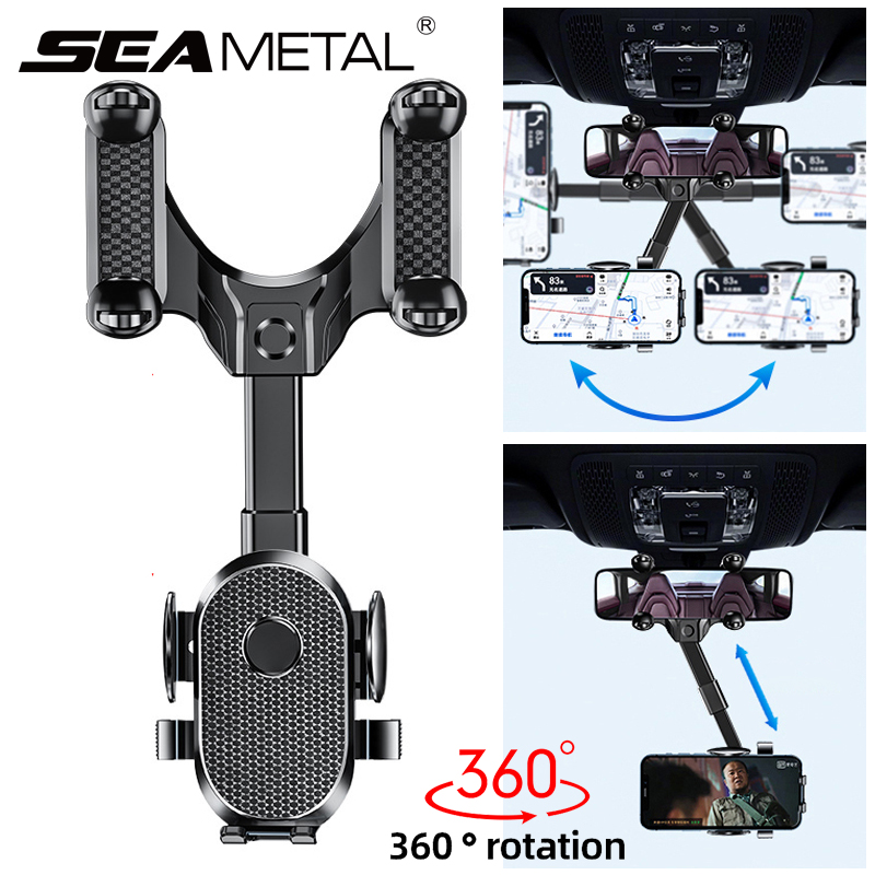 Soporte para teléfono para espejo retrovisor de coche SEAMETAL 360 ° Clip retráctil del tenedor del teléfono celular para el soporte del soporte del soporte del teléfono móvil de la ayuda GPS del teléfono
