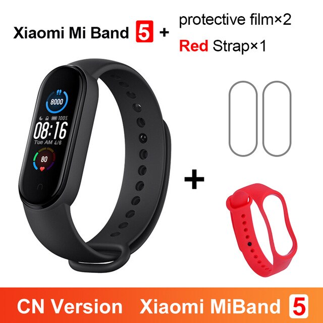 Xiaomi Mi Band 5 Fitness Bracelet Magnetic Charge 24h Heart Rate Sleep REM Nap Step Swim Sport Monitor Remind Alarm Miband 5: CN Red N Film