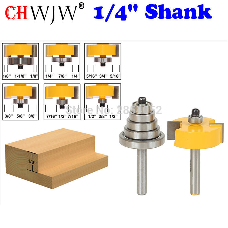 Rabbet Router Bit with 6 Bearings Set -1/2"H - 1/4" Shank Woodworking cutter Tenon Cutter for Woodworking Tools