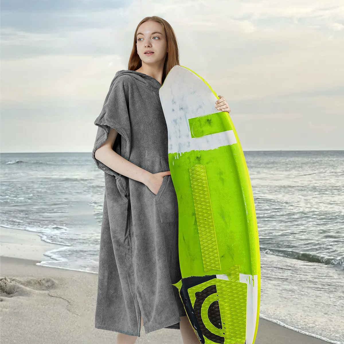 1 Stück (75*110cm) Mikrofaser-Handtuch-Poncho für Erwachsene, Frottee-Badehandtuch für Damen und Herren, Surfen-Umziehtuch