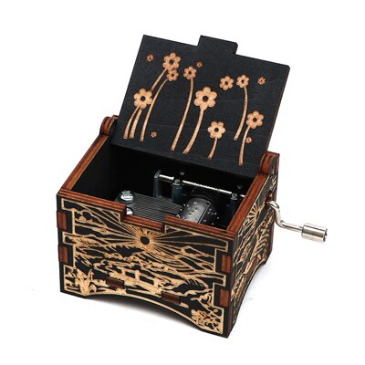 Carved Hand Music Box Wooden Black Music Box You Are My Sunshine To Lover To daughter To husband Birthday Year: 10