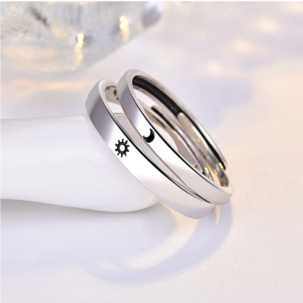 Korea Eenvoudige Paar Zon Maan Verstelbare Ring Vrouwen Wedding Anniversary Ring Sieraden Voor Romantische Valentijnsdag