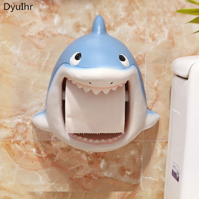Resin animal toilet paper holder perforated free paper holder bathroom waterproof shark/dinosaur/lion tissue storage towel rack