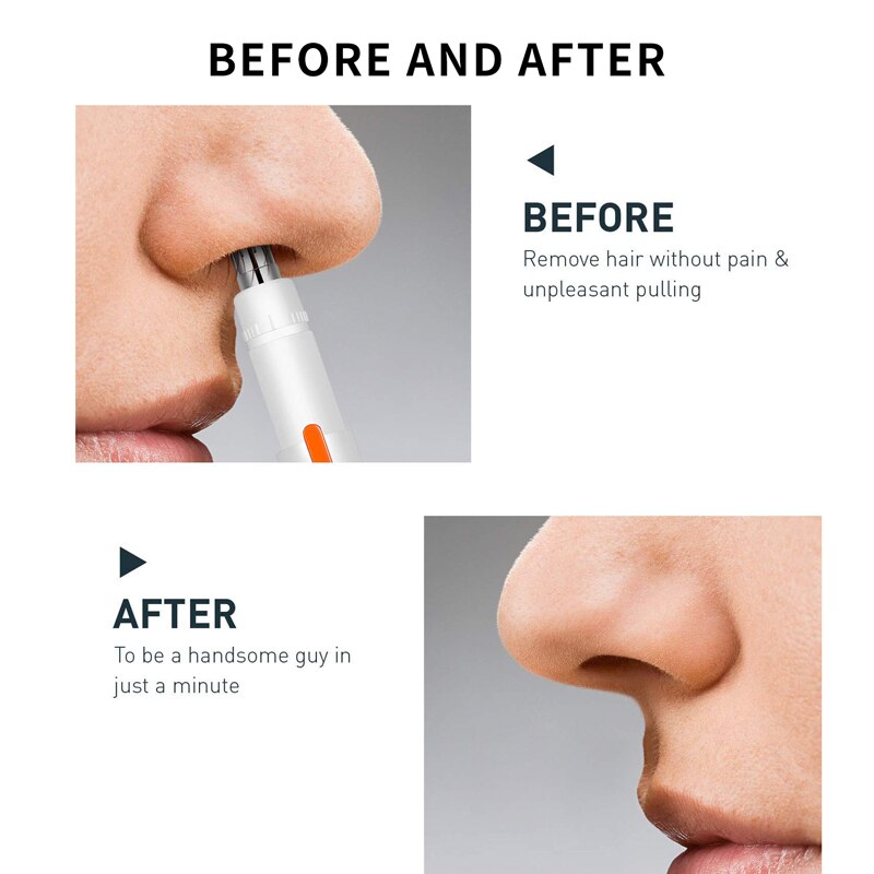 Depilador de nariz elétrico, aparador de pelos do nariz, portátil, indolor, lâminas de duas bordas, usb, 10sec, carregamento rápido, baixo ruído unissex