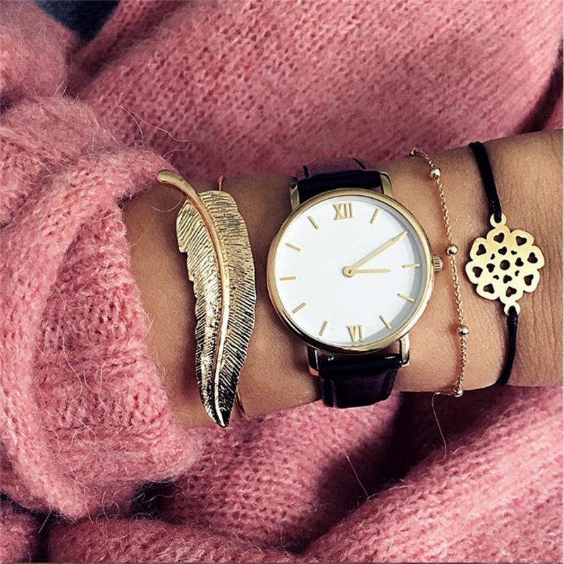 18 Styles Women Bow Leaves Cat Bangle Crystal Love Leather Pineapple Feather Open Bracelet Bohemian Accessories: 3