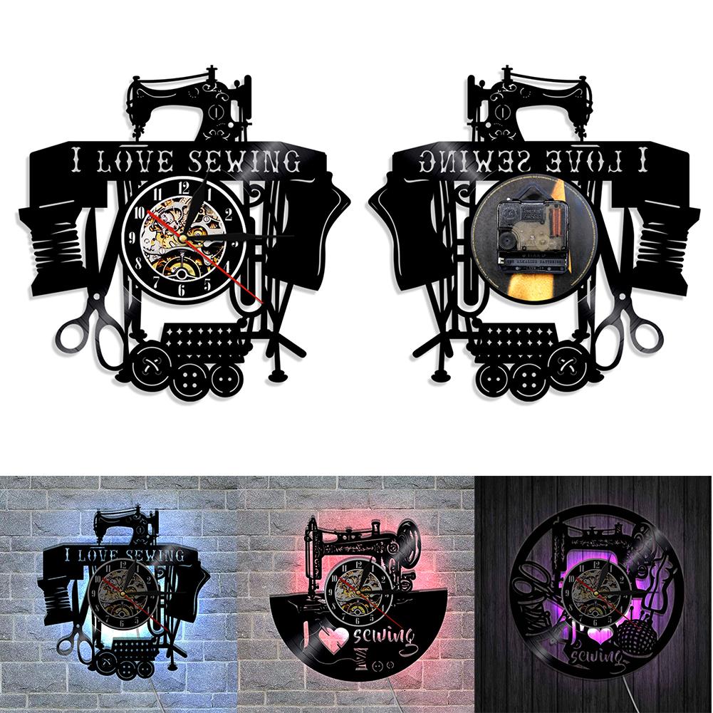 årgang håndlaget jeg elsker symaskin stille tallerken veggklokke hjem bar dekor stille kvarts bevegelse med / uten lys