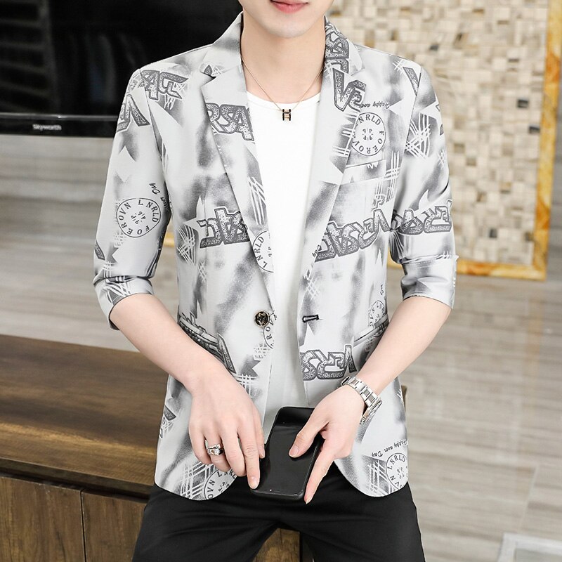 Sommer Männer Blazer Jacke 3/4 Hülse Hochzeit Business Blazer Slim Fit Männliche Straße Tragen Soziale Casual Kleid Mantel Veste Homme