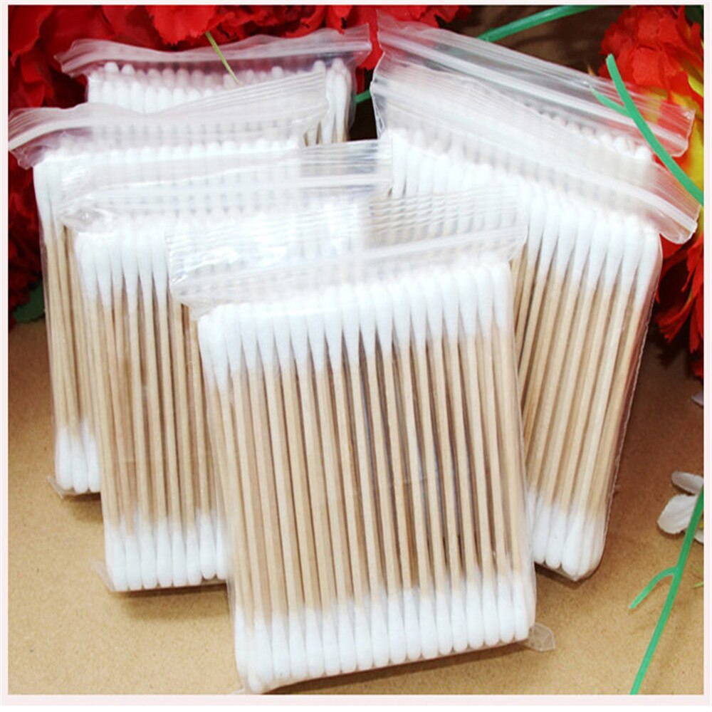 100 stuks wattenstaafjes voor vrouwen, make-up, 100%  wattenstaafjes, microborstel, dubbele kop, houten stokjes, oorreiniging, cosmetica, gezondheidszorg