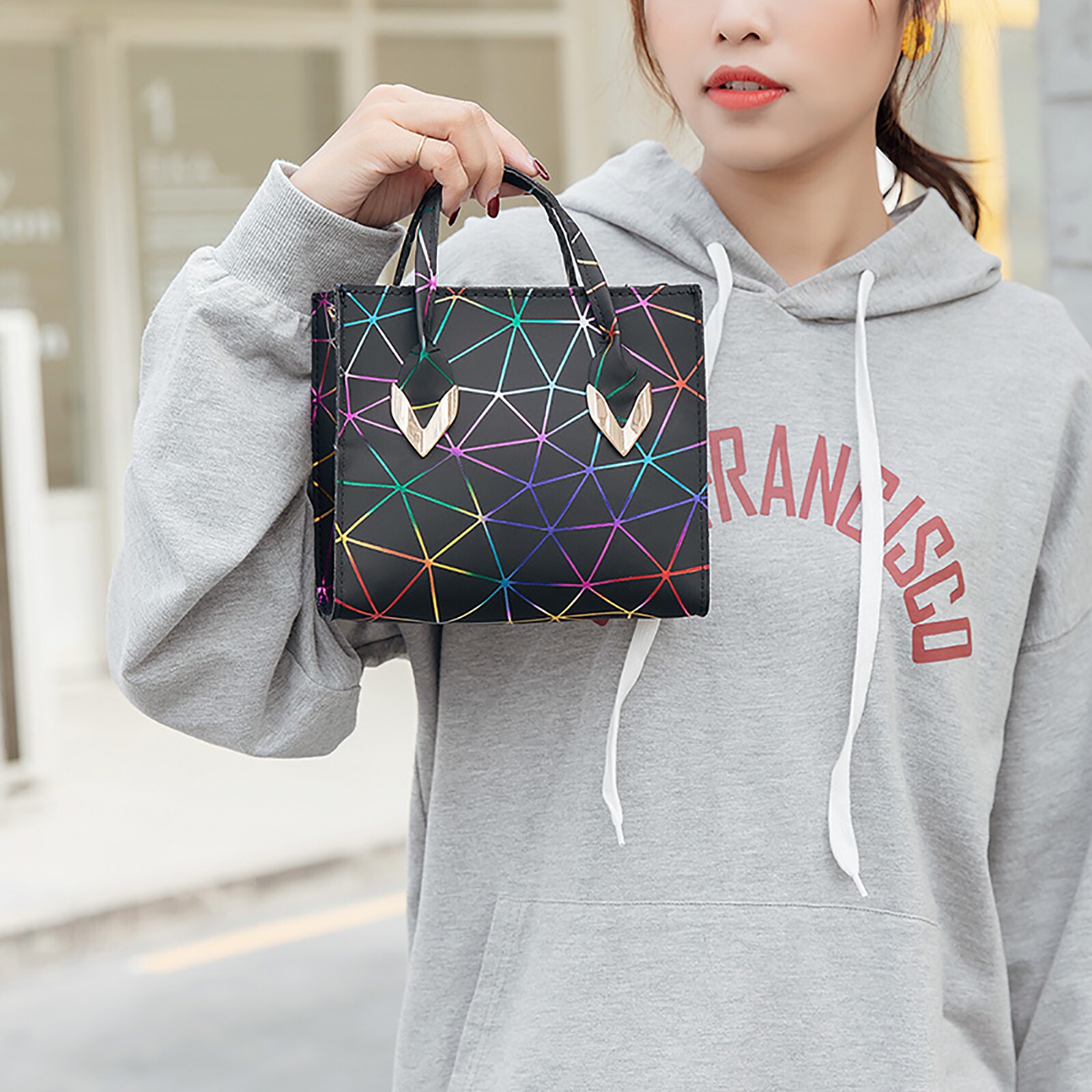 Personality Daily Small Bag Lady PU Magic Color Rhombus Single Shoulder Bag Multi-Function Messenger Bag Women Handbag