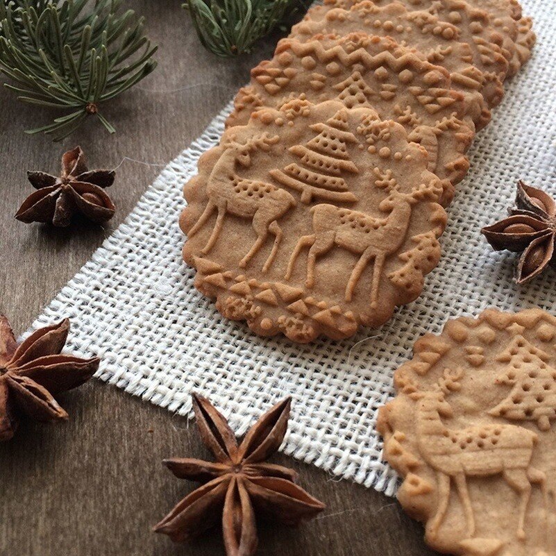 Hout Kerst Gedrukt Deegroller Houtsnijwerk Reliëf Rolling Pin Cookie Deeg Stok Ambachtelijke Keuken Gereedschappen Deegrol