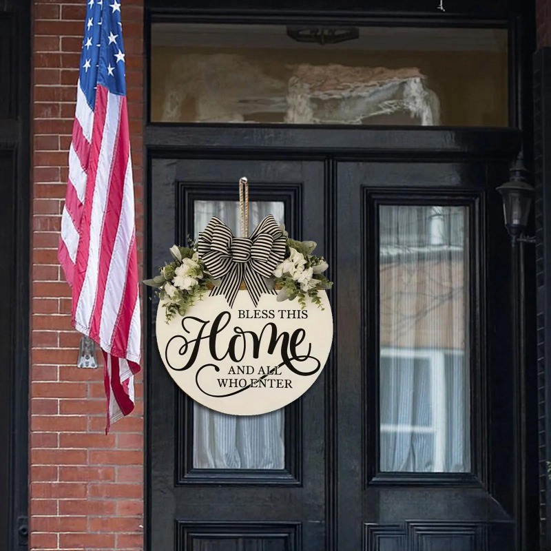 Ronde bloemenkrans houten welkom hangend ornament voor voordeur buiten herfst decor welkom boog knoop kerstversiering