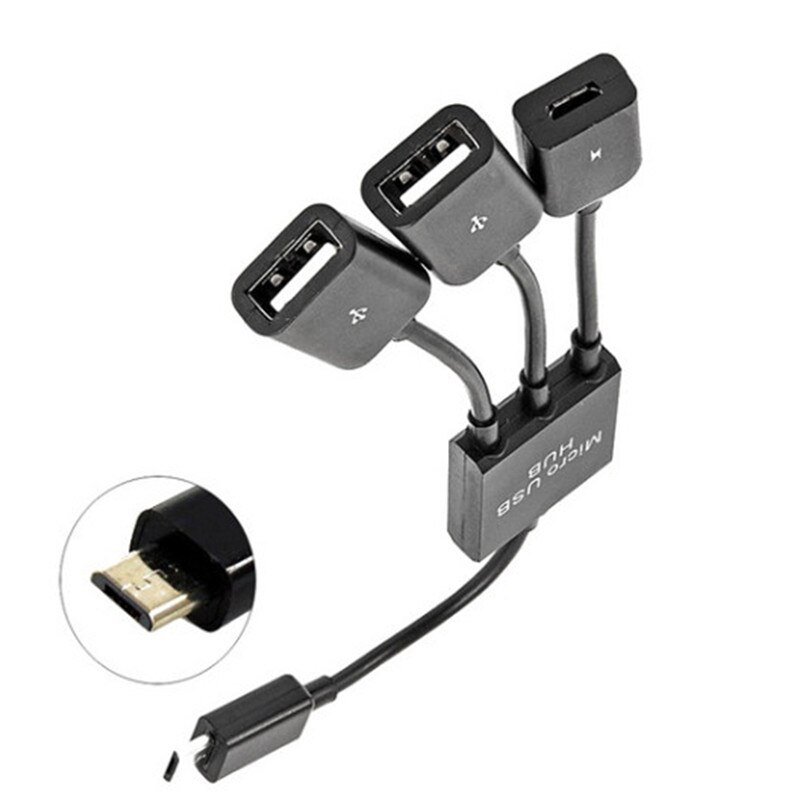 3 port micro usb host otg charge hub ledning adapter splitter til android smartphones tablet sort kabel