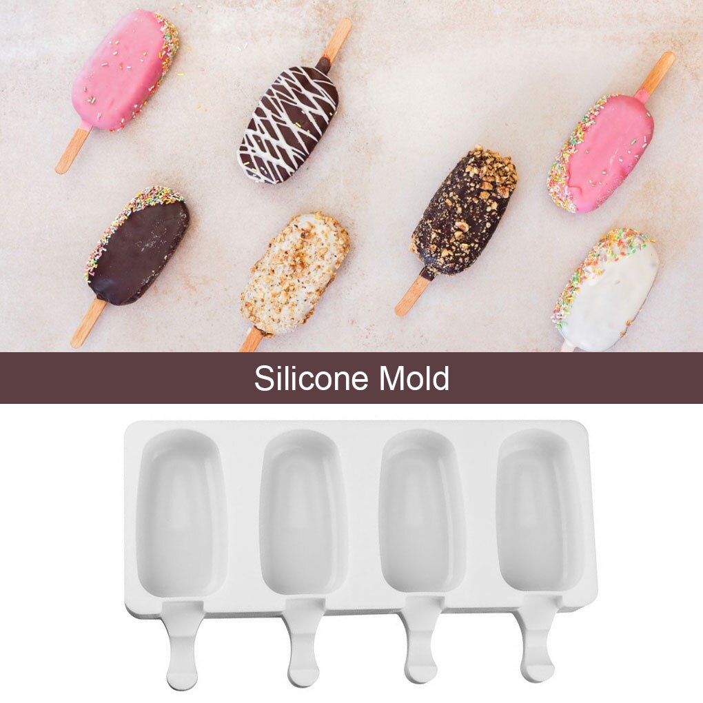 4 Cell Big Size Silicone Ice Cream Mold Popsicle Molds DIY Homemade Dessert Freezer Fruit Juice Ice Pop Maker Mould with Sticks