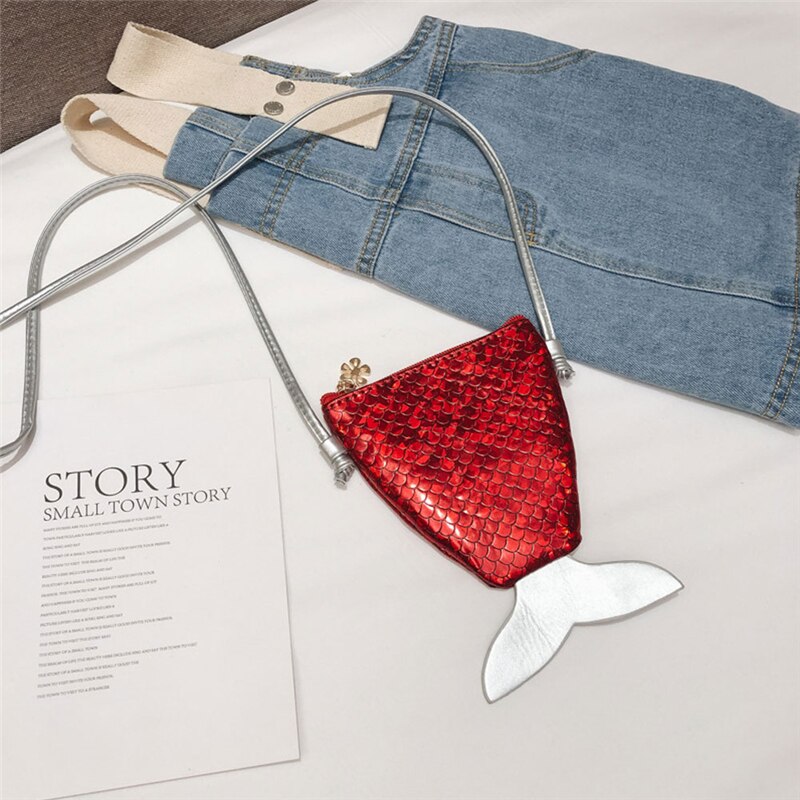 Dziewczęce torby na ramię syrenka mini Crossbody moneta torebka etui z miejscem na karty: Czerwony