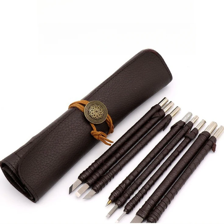 Profissional 8 pçs kit de escultura em pedra aço tungstênio ferramentas manuais conjunto cinzel carpintaria gravura lâmina corte para selo pedra: Default Title
