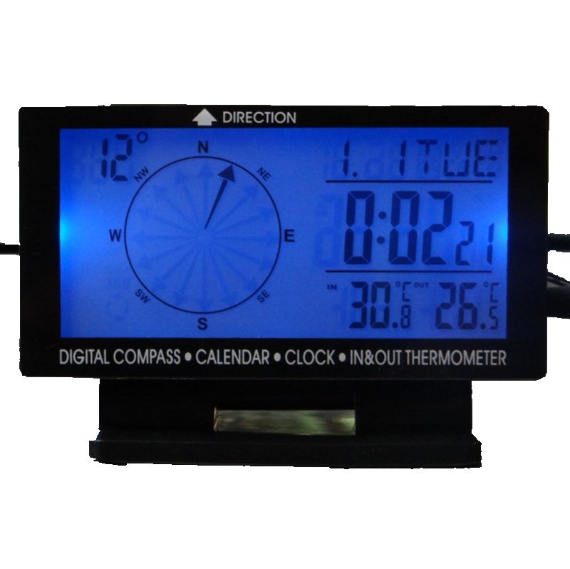 Digitale Auto Binnen/Buiten Thermometer 5in1 Blue Backlit LCD Voertuig Weerstation Kompas Temperatuur Meter Klok Kalender