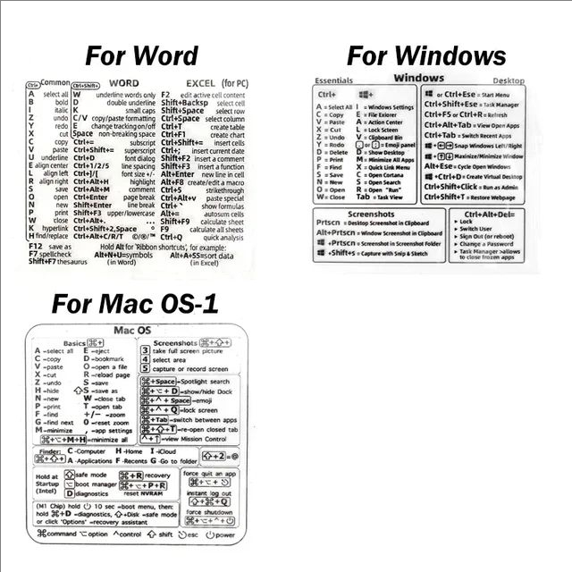 Laptop-Tastatur Referenz Abkürzung Aufkleber für MacBook Luft Profi transparent wasserdicht schnelle Referenz Leitfaden Aufkleber für Fenster: Gold / 12"
