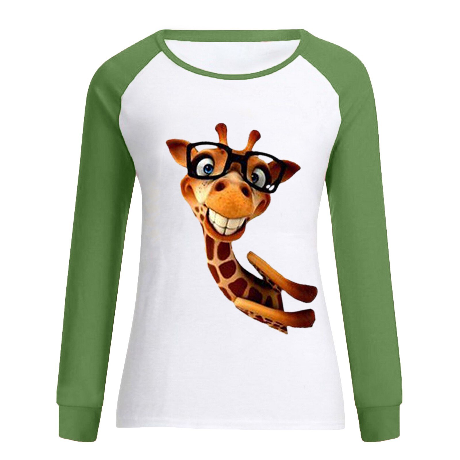 Femmes col rond confortable girafe imprimé ample haut manches longues femme pull décontracté sweat-shirt