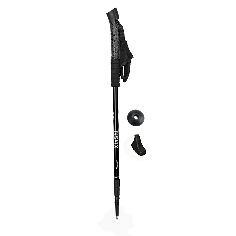 68-135 cm støddæmpende nordiske stave 3- sektioner teleskopisk justerbare vandrestave ultra gangstokke til udendørs sport: Sort