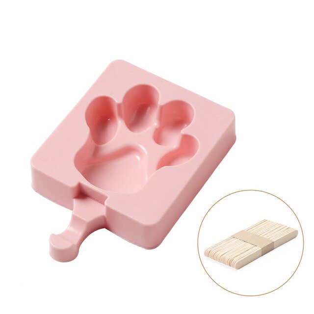 Ice Cream Popsicle Molds Cartoon Ice Silicone Frozen Storage Silicone Thick material DIY Molds Ice Cube Moulds Ice Cream Makers: 7  Cat claw pink