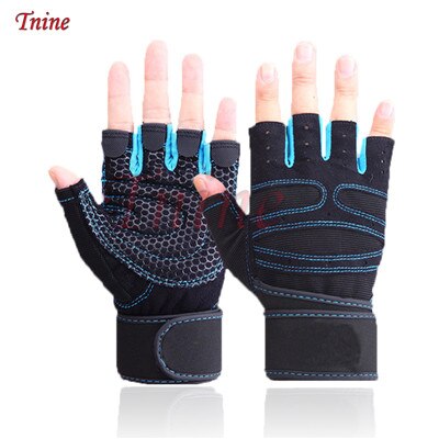 Guantes de Crossfit para hombre, manoplas gruesas para gimnasio, culturismo, Fitness, ejercicio, entrenamiento, correa de muñeca, sin aletas, levantamiento de pesas: blue gloves / L