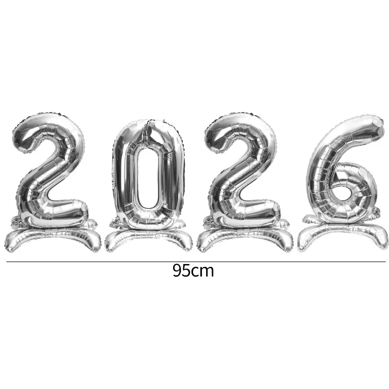 2026 Nummer Stehende Luftballons 32 Zoll Großer Aluminiumfolienballon DIY Foto Requisiten Frohes Neues Jahr Hochzeit Party Dekoration Ballon: Silber