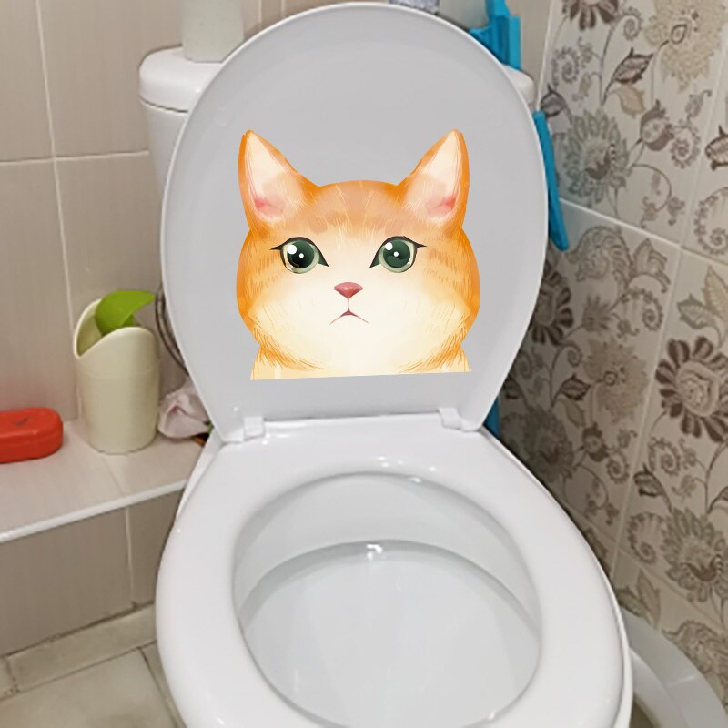Autocollant WC Chat Mignon - Imperméable Amovible 30 Cm - Décoration Salle De Bain