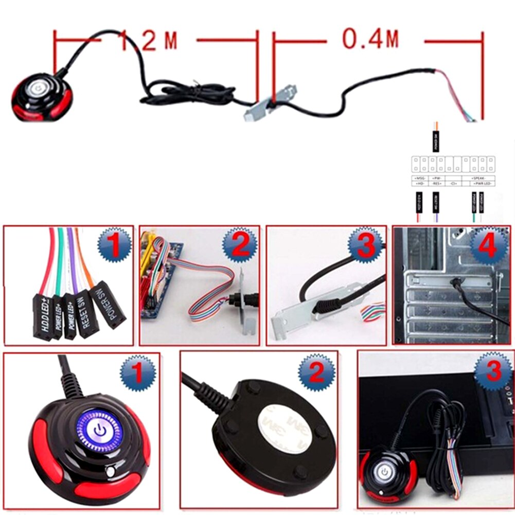 1.6m/63in Desktop PC Computer Case Power Supply on/off Reset HDD Push Button Switch use to Household Office Hotel Extension cord