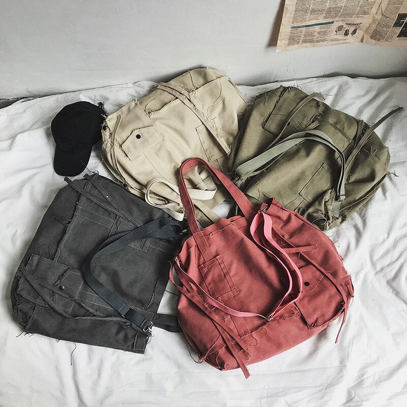 Vintage multifunktionel lærred håndtaske til studerende skolelærer stof fritid top-håndtaske til teenager stor indkøbspose