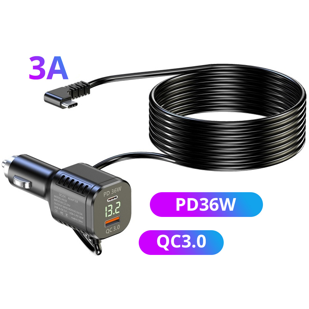 3m type c dashcamkabels, 5v snellaadkabels 2a usb-c voedingskabels voor auto-dvr-camera's, gps-recorders, lange kabeladapter, oplader: Paars