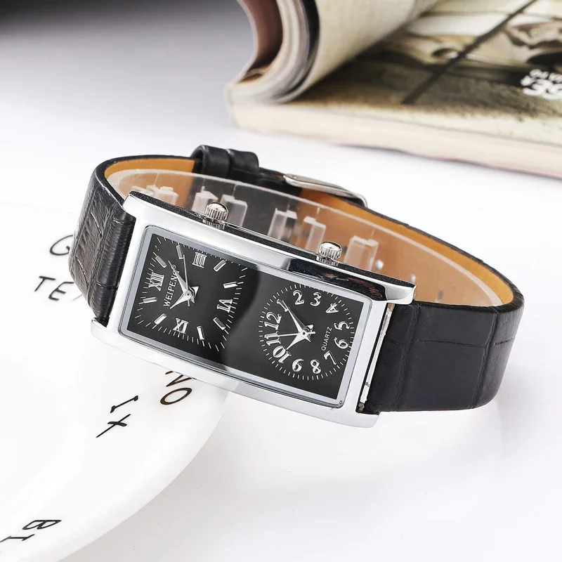 Reloj minimalista para mujer, 2 zonas horarias de doble esfera, reloj de pulsera a la para mujer, reloj de cuarzo, correa de cuero, reloj femenino: Café
